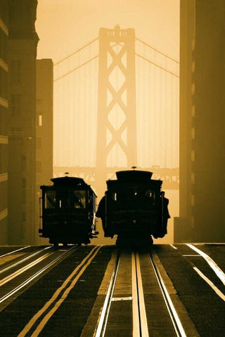 Cable Cars San Francisco White Modern Wood Framed Art Print with Double Matting by Funk, Mitchell