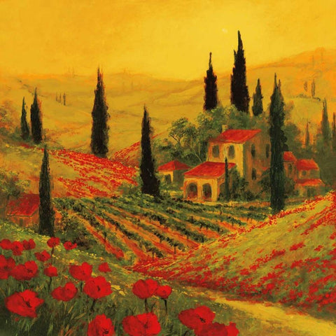 Poppies of Toscano II Gold Ornate Wood Framed Art Print with Double Matting by Fronckowiak, Art