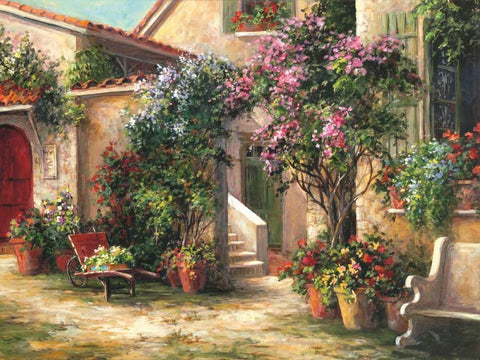 Garden Courtyard Black Ornate Wood Framed Art Print with Double Matting by Fronckowiak, Art