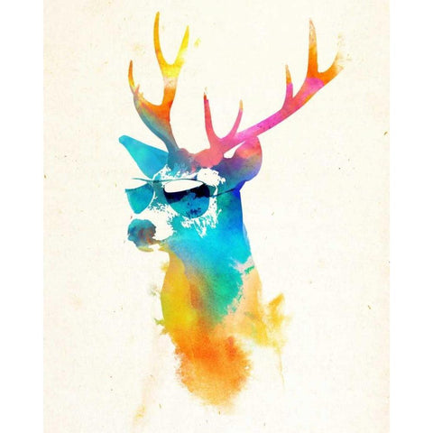 Sunny Stag Black Modern Wood Framed Art Print with Double Matting by Farkas, Robert