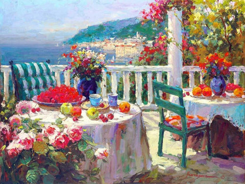 Terrace Brunch Black Ornate Wood Framed Art Print with Double Matting by Furtesen