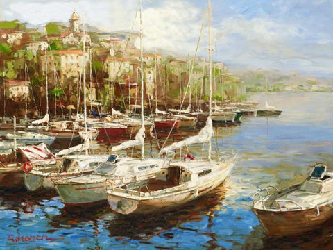 Harbor Bay Black Ornate Wood Framed Art Print with Double Matting by Furtesen