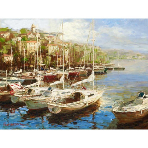 Harbor Bay White Modern Wood Framed Art Print by Furtesen