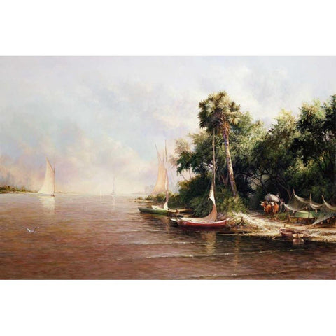 Fisherman Landing Gold Ornate Wood Framed Art Print with Double Matting by Fronckowiak, Art