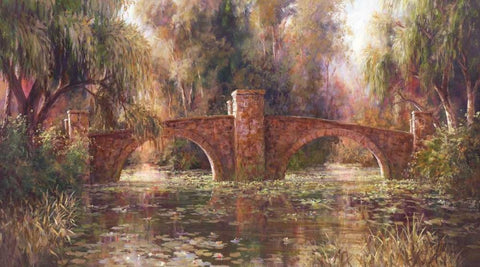 Willow Bridge Black Ornate Wood Framed Art Print with Double Matting by Fronckowiak, Art