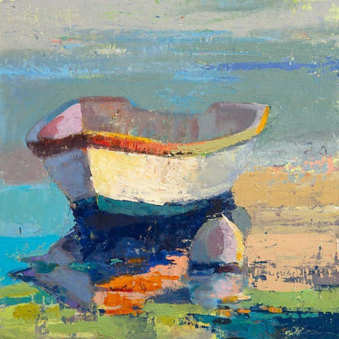Bottle Green Boat White Modern Wood Framed Art Print by Forst, Beth A.