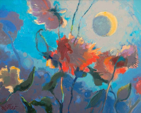 Dahlia Moonglow White Modern Wood Framed Art Print with Double Matting by Forst, Beth A.