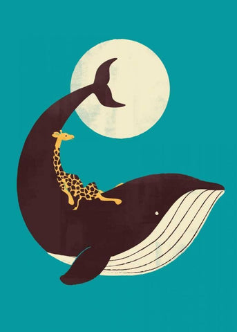 The Giraffe and The Whale Black Ornate Wood Framed Art Print with Double Matting by Fleck, Jay