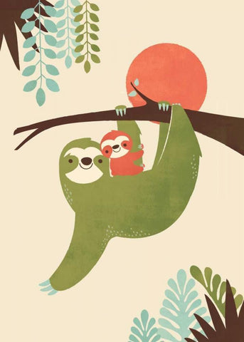 Mama Sloth Black Ornate Wood Framed Art Print with Double Matting by Fleck, Jay