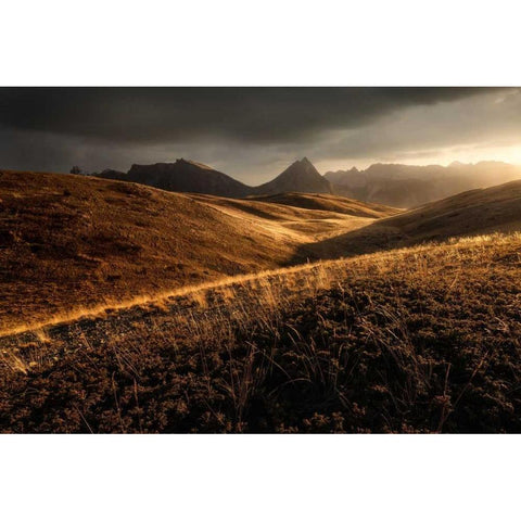 Last Autumn Light Gold Ornate Wood Framed Art Print with Double Matting by Fossati, Enrico