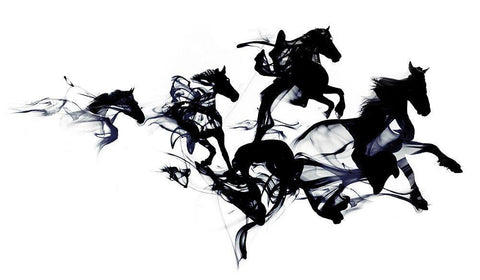 Black Horses White Modern Wood Framed Art Print with Double Matting by Farkas, Robert