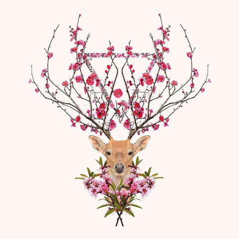 Spring Deer White Modern Wood Framed Art Print with Double Matting by Farkas, Robert