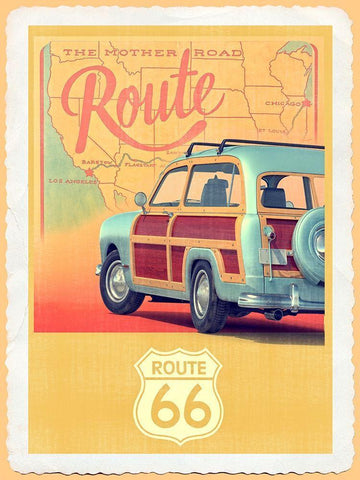 Route 66 Vintage Travel White Modern Wood Framed Art Print with Double Matting by Fielding, Edward M.