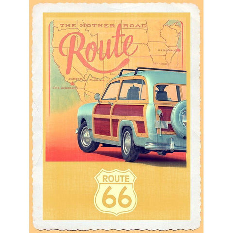 Route 66 Vintage Travel Black Modern Wood Framed Art Print with Double Matting by Fielding, Edward M.