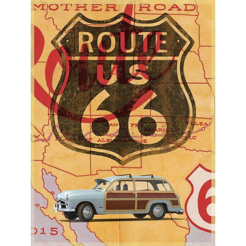 Route 66 Vintage Postcard White Modern Wood Framed Art Print by Fielding, Edward M.