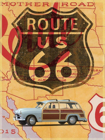Route 66 Vintage Postcard Black Ornate Wood Framed Art Print with Double Matting by Fielding, Edward M.