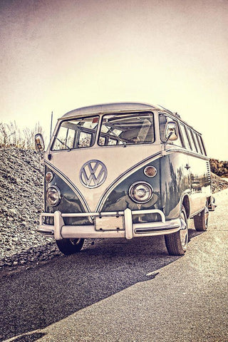 Surfersaâ‚¬â„¢ Vintage VW Bus White Modern Wood Framed Art Print with Double Matting by Fielding, Edward M.