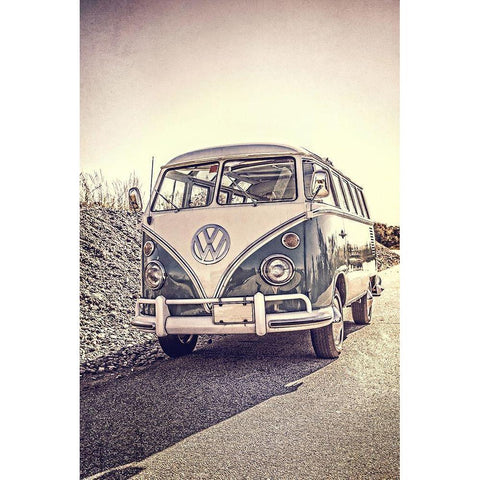 Surfersaâ‚¬â„¢ Vintage VW Bus Black Modern Wood Framed Art Print by Fielding, Edward M.