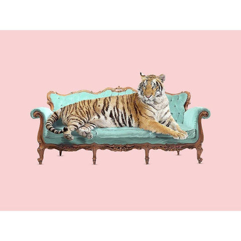 Lazy Tiger Gold Ornate Wood Framed Art Print with Double Matting by Farkas, Robert