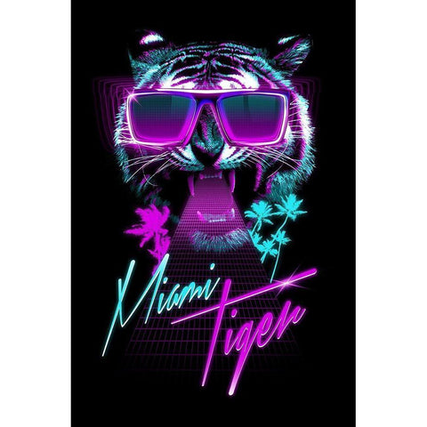 Miami Tiger Black Modern Wood Framed Art Print with Double Matting by Farkas, Robert