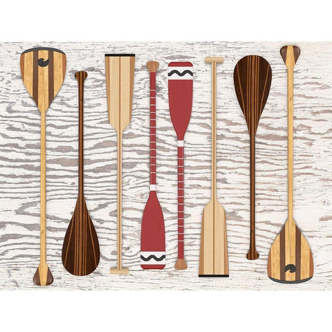 Canoe, Paddles and Oar White Modern Wood Framed Art Print by Fielding, Edward M.