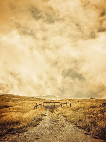 Ranch Gate White Modern Wood Framed Art Print with Double Matting by Fielding, Edward M.