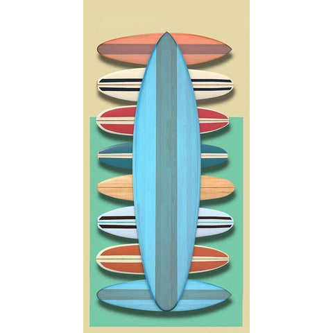 Surfboards - Red Black Modern Wood Framed Art Print with Double Matting by Fielding, Edward M.