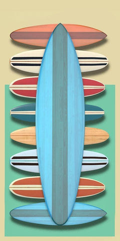 Surfboards - Red Black Ornate Wood Framed Art Print with Double Matting by Fielding, Edward M.