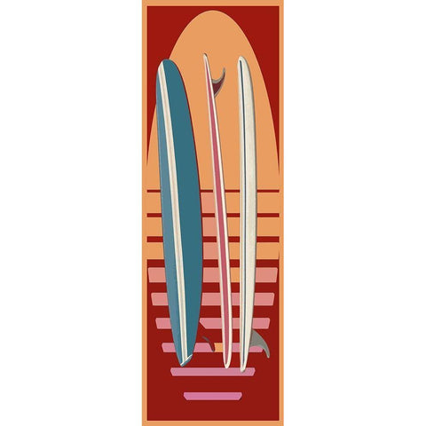 Surfboard Sunset Black Modern Wood Framed Art Print with Double Matting by Fielding, Edward M.