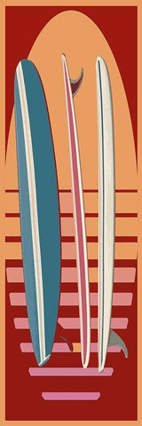 Surfboard Sunset Black Ornate Wood Framed Art Print with Double Matting by Fielding, Edward M.