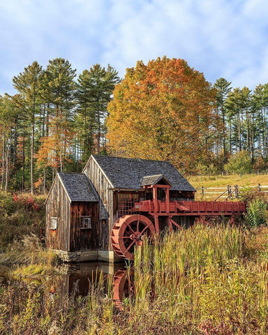 Grist Mill White Modern Wood Framed Art Print with Double Matting by Fielding, Edward M.