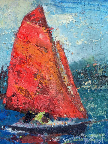 Red Sail White Modern Wood Framed Art Print with Double Matting by Forst, Beth A.