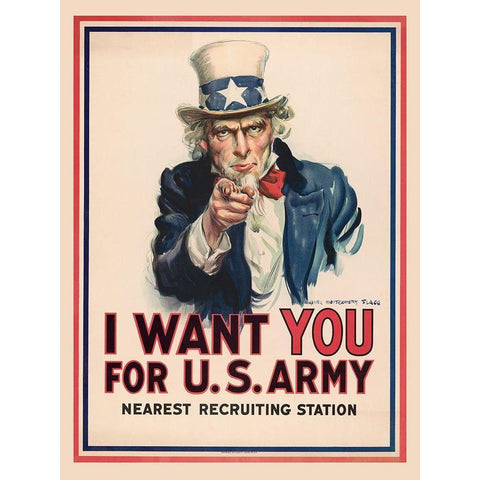 Uncle Sam, I Want You for the U.S. Army, 1917 Black Modern Wood Framed Art Print with Double Matting by Flagg, James Montgomery