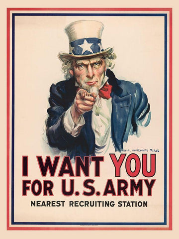 Uncle Sam, I Want You for the U.S. Army, 1917 Black Ornate Wood Framed Art Print with Double Matting by Flagg, James Montgomery