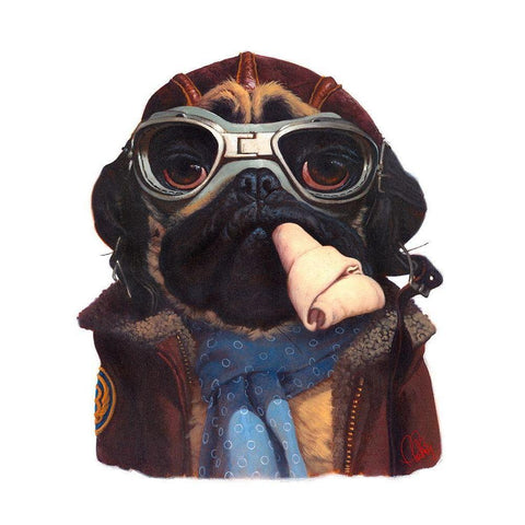 Aviator Pug Gold Ornate Wood Framed Art Print with Double Matting by Fluharty, Thomas