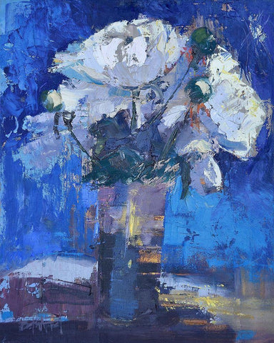 White Peonies White Modern Wood Framed Art Print with Double Matting by Forst, Beth A.