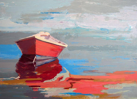 Red Boat Rhythm Black Ornate Wood Framed Art Print with Double Matting by Forst, Beth A.