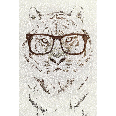 Hipster Tiger White Modern Wood Framed Art Print by Flores, Paula Belle