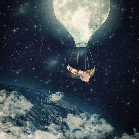The Moon Carries Me Away Black Modern Wood Framed Art Print by Flores, Paula Belle