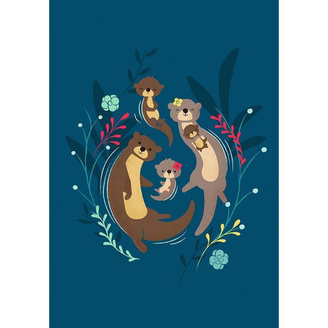 Otter Family Gold Ornate Wood Framed Art Print with Double Matting by Fleck, Jay