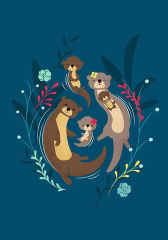 Otter Family Black Ornate Wood Framed Art Print with Double Matting by Fleck, Jay