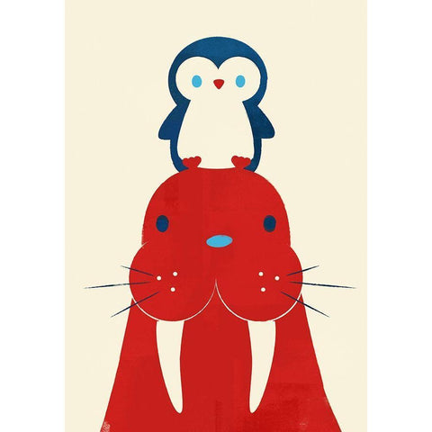Penguin and Walrus White Modern Wood Framed Art Print by Fleck, Jay
