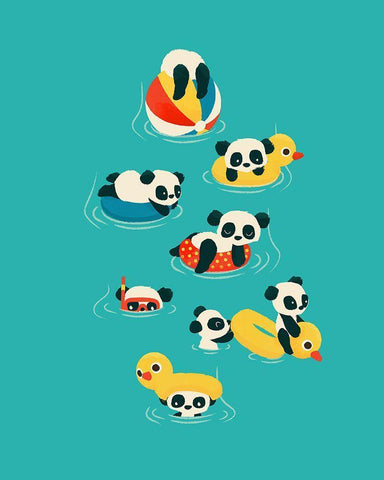 Tubing Pandas White Modern Wood Framed Art Print with Double Matting by Fleck, Jay