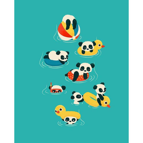 Tubing Pandas White Modern Wood Framed Art Print by Fleck, Jay