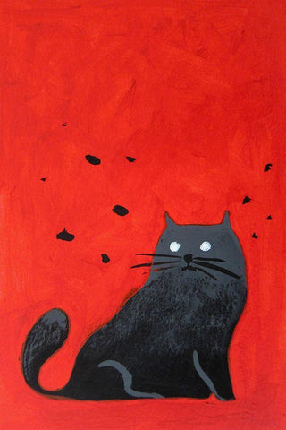 Stray Black Cat White Modern Wood Framed Art Print with Double Matting by Filiuta, Robert