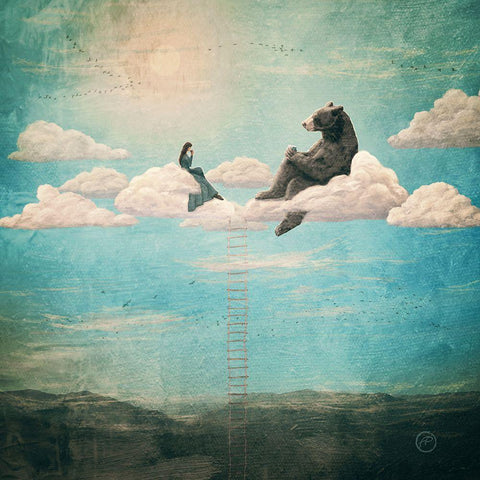 Tea Time With Ala The Bear Black Modern Wood Framed Art Print with Double Matting by Flores, Paula Belle