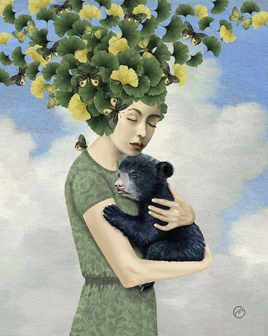 You Are Safe - Bear Black Ornate Wood Framed Art Print with Double Matting by Flores, Paula Belle