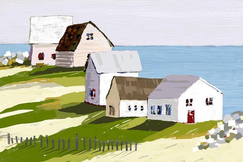 Cottages By The Sea White Modern Wood Framed Art Print with Double Matting by Finn, Tina