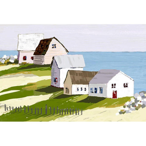 Cottages By The Sea Black Modern Wood Framed Art Print with Double Matting by Finn, Tina
