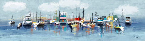 Marina In The Fog White Modern Wood Framed Art Print with Double Matting by Finn, Tina